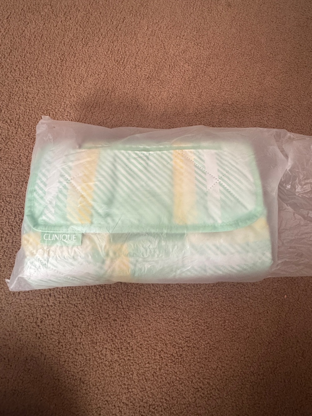 Clinique Quilted Pouch in Mint, Yellow & White
